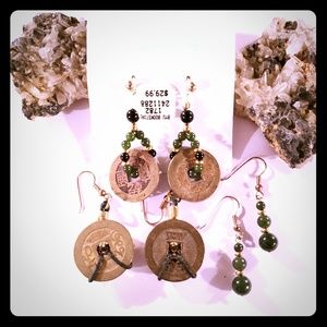 Jade earrings with real Asian curancy.